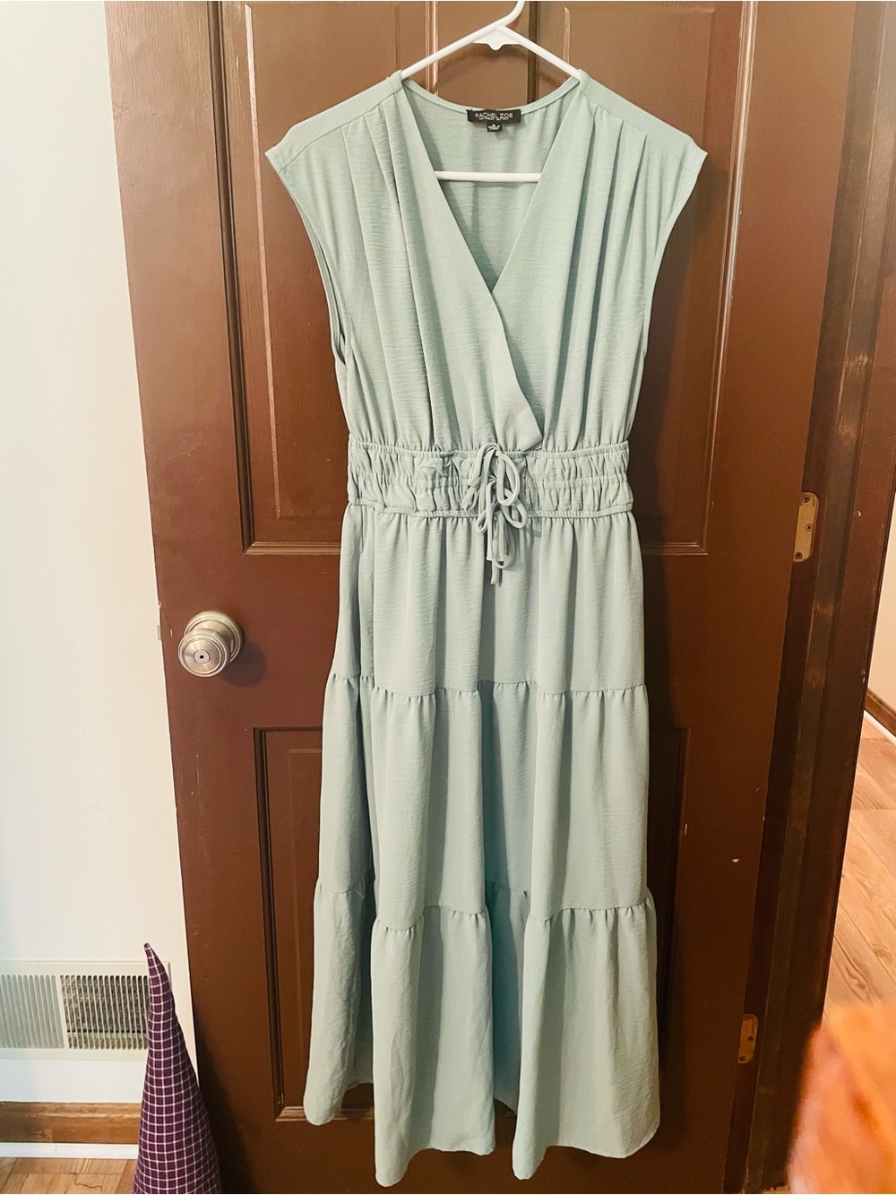 Rachel Zoe Sleeveless Sage Green Tiered Maxi Dress with Drawstring Waist